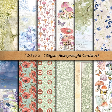 Blocco di Carta per Scrapbooking Vintage Magical Land Modello Fata Fungo Farfalla per Junk Journal Fai da Te Arredamento