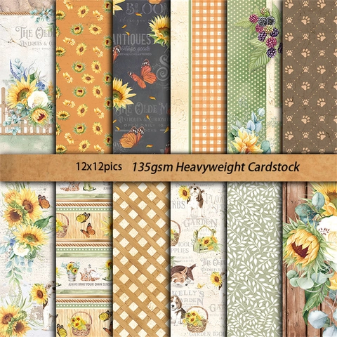 Bloc de Papel de Scrapbooking Vintage de Jardín Girasol Mariposa Para DIY Junk Journal Collage Cartulina Decorativa