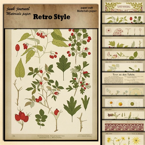Vintage Botanischer Jugendstil Scrapbooking Papier Junk Journal Materialien DIY Dekoratives Schweres Cardstock Crafting