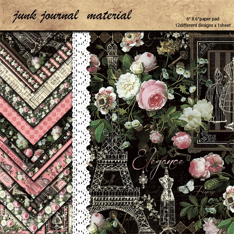 Vintage Elegant Scrapbook Background Paper For Junk Journaling Floral Rose Pattern DIY Paper Craft Materials Stationery