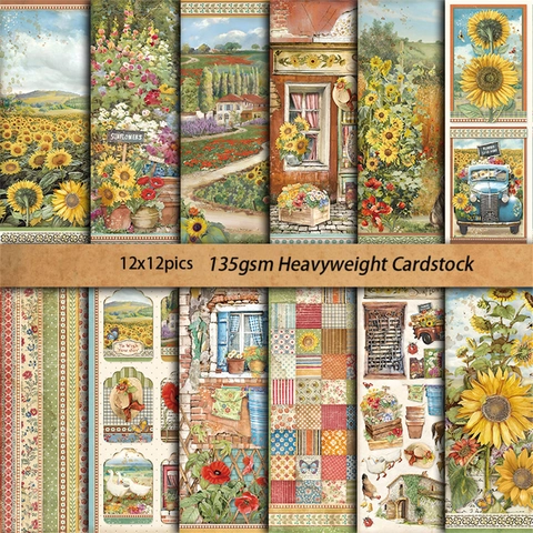 Vintage Zonnebloem Kunst Scrapbook Papier Pad Retro Floraal Boerderij Junk Journal Karton Voor DIY Knutselen Decoratie