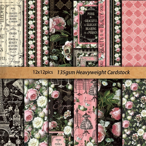 Vintage Elegant Scrapbook Background Paper For Junk Journaling Floral Rose Pattern DIY Paper Craft Materials Stationery