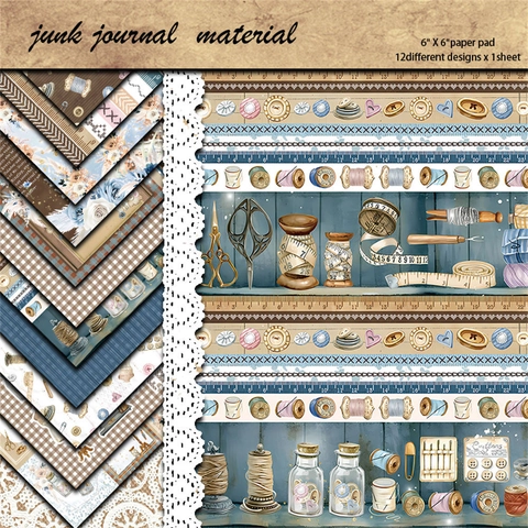 Vintage Näh-Thema Scrapbooking Papier Pad Für Junk Journal DIY Basteln Hintergrund Dekoratives Material Bedrucktes Papier
