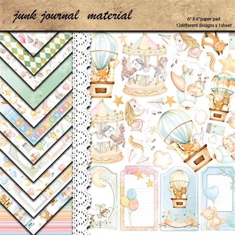 Retro Dreamy Childhood Junk Journal Material Paper Vintage Circus Carousel Scrapbooking Paper Pad DIY Craft Background Paper