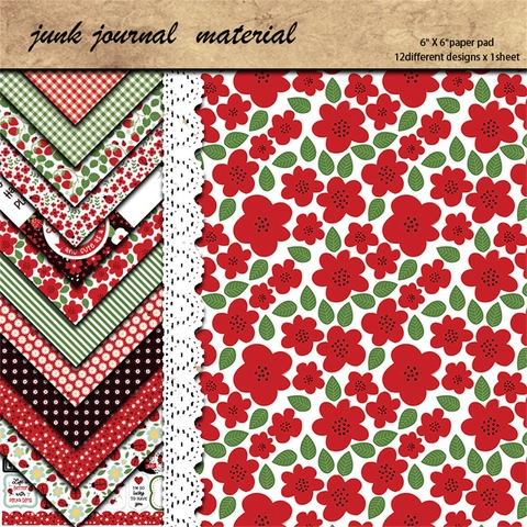 Papel de Scrapbooking Retro de Mariquita y Fresa Cartulina Pesada Para DIY Junk Journal Hand Account Material Decorativo Patrón Rojo Verde