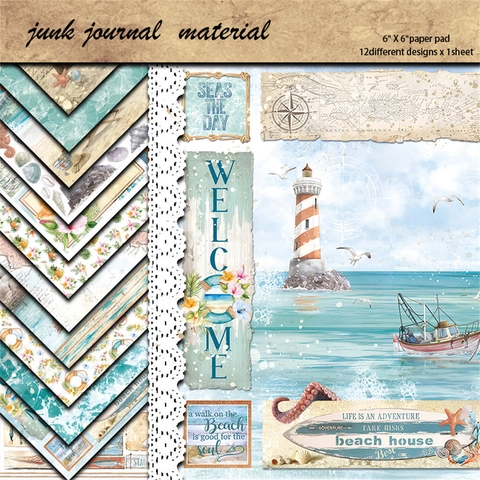 Retro Nautische Zomerbries Scrapbook Papier Vierkant Karton Voor DIY Journaal Achtergrond Decoratief Papier