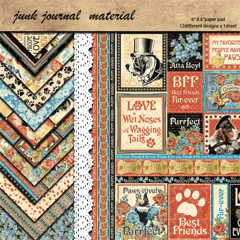 Vintage Junk Journal Material Papier Karton Retro Haustier Blumen Scrapbooking Papier Für DIY Handwerk Hand Konto Dekoration