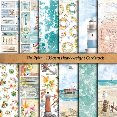 Retro Nautische Zomerbries Scrapbook Papier Vierkant Karton Voor DIY Journaal Achtergrond Decoratief Papier