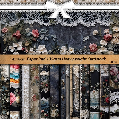 Retro Viktorianische Spitze Scrapbook Material Papier DIY Journaling Collage Hintergrund Karton Blumen Musik Dekorpapier