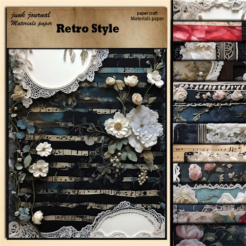 Retro Viktorianische Spitze Scrapbook Material Papier DIY Journaling Collage Hintergrund Karton Blumen Musik Dekorpapier