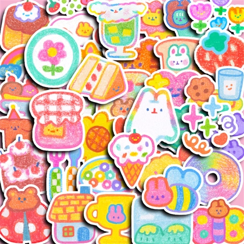 Cute Crayon Hand-Painted Cartoon Stickers Waterproof PVC Decorative Decals For Laptop Suitcase Scrapbook DIY Journaling Kids