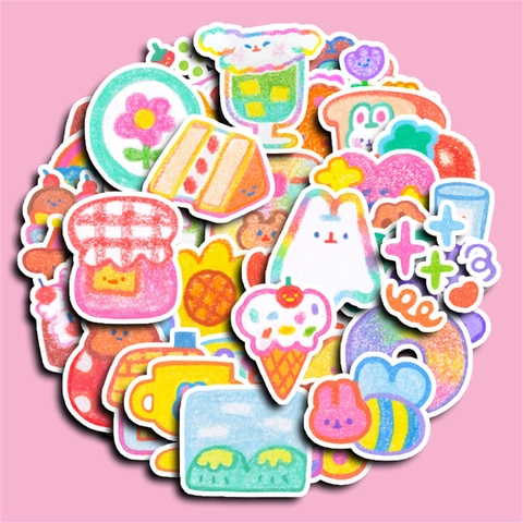Cute Crayon Hand-Painted Cartoon Stickers Waterproof PVC Decorative Decals For Laptop Suitcase Scrapbook DIY Journaling Kids