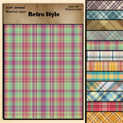 12 Blatt Vintage Pläd Scrapbook Material Papier 14x20cm Retro Karo Dekoratives Hintergrundpapier Für DIY Journaling Handwerk