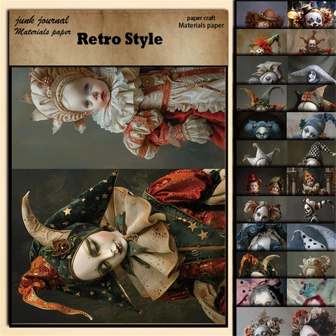 Retro Jester Clown Puppe Scrapbooking Materialien Papier Karton Für Junk Journal DIY Kunst Handwerk Dekoration Ästhetisches Hintergrundpapier
