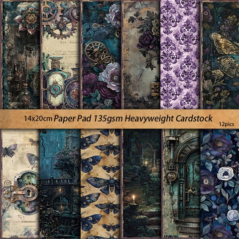 12 Φύλλα Βίντατζ Shadow Castle Χαρτί Scrapbooking 135gsm Χαρτόνι Φόντο για DIY Journaling Τέχνες και Χειροτεχνία