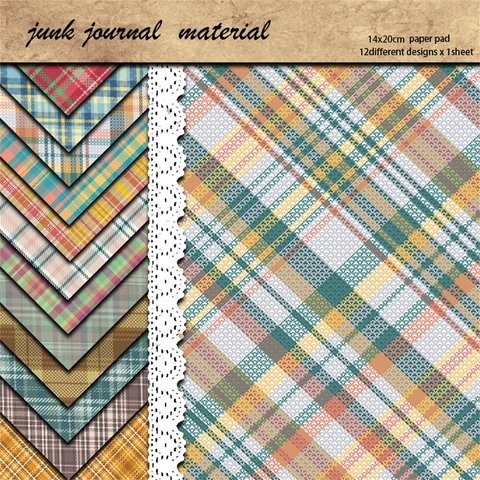 12 Blatt Vintage Pläd Scrapbook Material Papier 14x20cm Retro Karo Dekoratives Hintergrundpapier Für DIY Journaling Handwerk