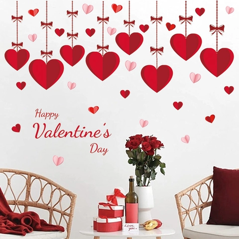 Valentinstag PVC Herz Wandtattoo Romantisch Rot Rosa Liebe Muster Abnehmbarer Wandaufkleber Für Schlafzimmer Wohnzimmer Dekoration