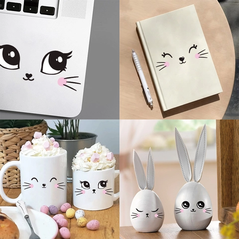 DIY Ostern Cartoon Hase Katze Gesicht Aufkleber PVC Selbstklebende Dekorative Decals Für Tassen Notizbücher Wohnkultur