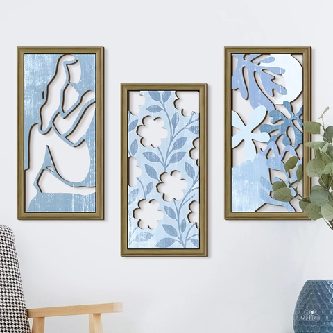 Nordisch Abstrakt Holz Wanddeko Set Hohl Geschnitten Weibliche Silhouette Pflanzenblätter Modern Boho Haus Deko Wandkunst