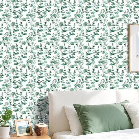 Carta da Parati Autoadesiva Floreale Retro Americano Impermeabile PVC Adesivo Parete Foglie di Eucalipto Decorazione