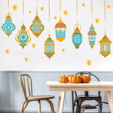 Naher Osten Stil Ramadan Id Laterne Stern Mond PVC Wandaufkleber Für Wohnzimmer Schlafzimmer Selbstklebende Haus Dekor
