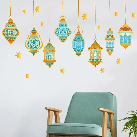 Naher Osten Stil Ramadan Id Laterne Stern Mond PVC Wandaufkleber Für Wohnzimmer Schlafzimmer Selbstklebende Haus Dekor