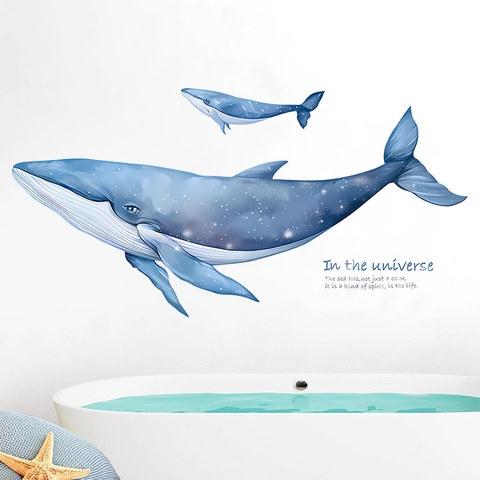 Aquarell Wal Ozean Wandaufkleber PVC Wasserdicht Abnehmbare Meerestiere Aufkleber Für Badezimmer Kinderzimmer Deko