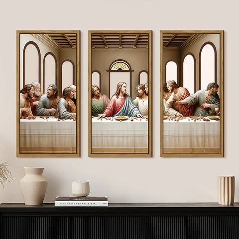 The Last Supper Religious Wood Wall Art Triple Panel Set Christian Jesus HD Printed Wooden Hanging For Living Room Decor