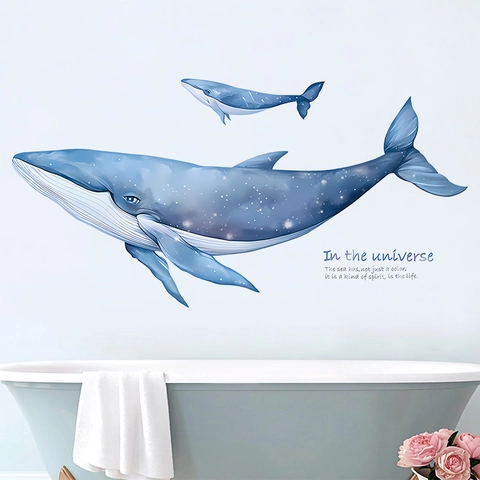 Aquarell Wal Ozean Wandaufkleber PVC Wasserdicht Abnehmbare Meerestiere Aufkleber Für Badezimmer Kinderzimmer Deko