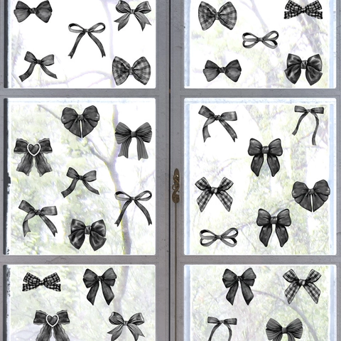 Boheemse Zwarte Strik Muurstickers Voor Meisjes Slaapkamer PVC Zelfklevende Decoraties Verschillende Lintpatronen DIY