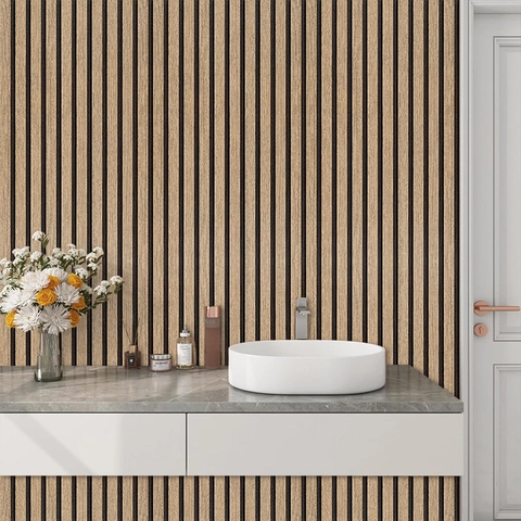 Pegatina de Pared Autoadhesiva de Veta de Madera Papel Tapiz de PVC Impermeable Rayas Verticales Decoración Geométrica
