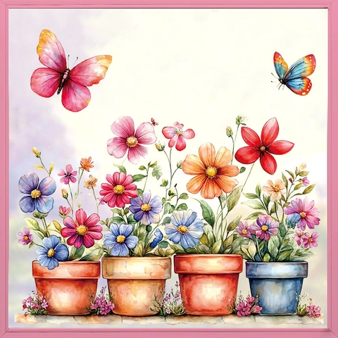 Fresh Watercolor Plant Flower Wall Stickers Butterfly Potted Plants Self-Adhesive PVC Decals For Home Kitchen Cabinet Window Decor