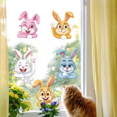 Paashaas Vensterstickers PVC Statische Cartoon Konijn Ei Decals Voor Glas Ramen Kinderkamer Vakantie Huis Feest Decoratie