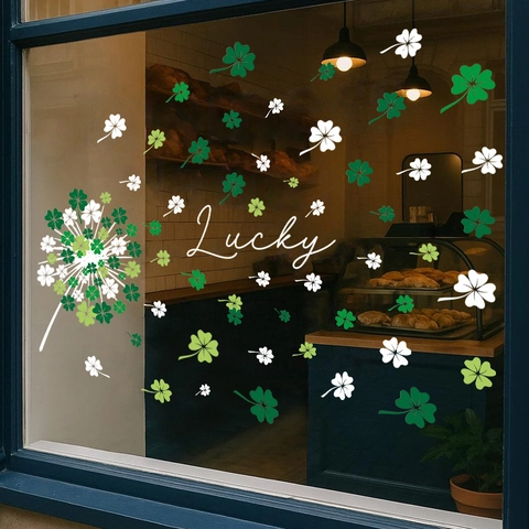 Adesivi da Parete Trifoglio per San Patrizio Decalcomania Finestra Lettera Lucky per Decorazione Casa Festa Verde PVC Autoadesivo