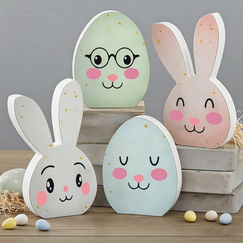 Adesivi Decorativi Pasqua Faccia di Coniglio Uovo PVC Autoadesivo Cartone Animato DIY Decorazione Parete per Bambini Casa