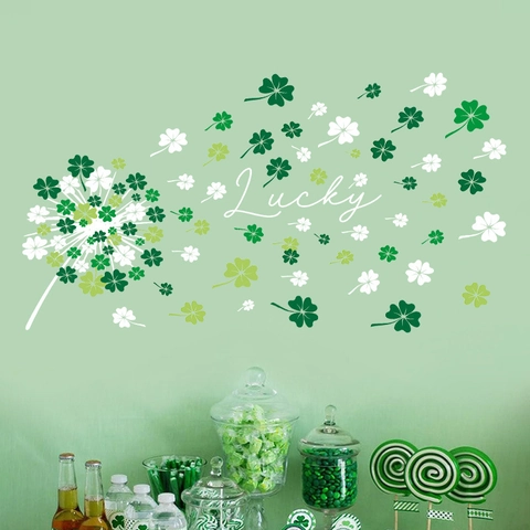 Adesivi da Parete Trifoglio per San Patrizio Decalcomania Finestra Lettera Lucky per Decorazione Casa Festa Verde PVC Autoadesivo