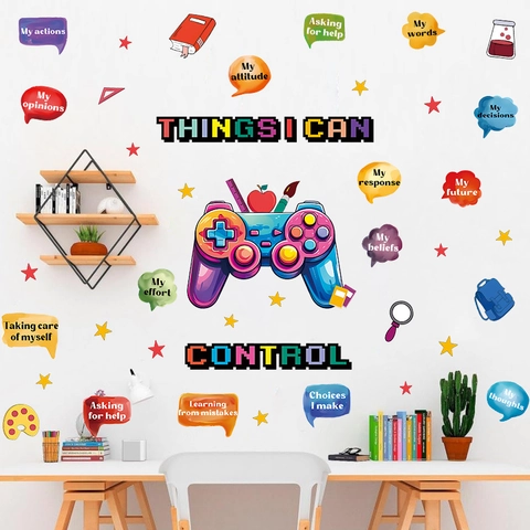 Motivational Things I Can Control Wall Stickers Multicolor Pixel Game Controller Educational PVC Decal For Classroom Decor