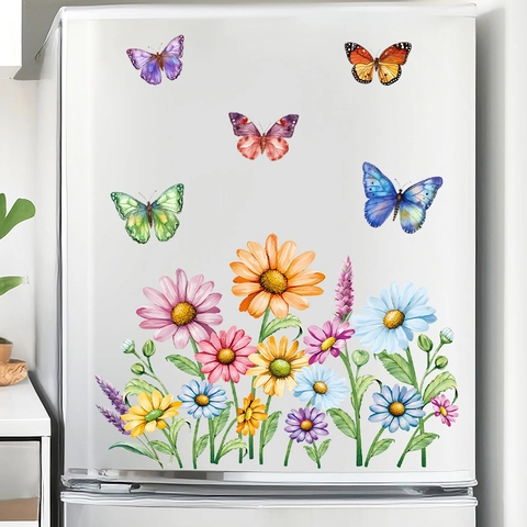 Adesivo per Finestra con Fiori e Farfalle di Primavera Decorazione Parete Impermeabile in PVC per Soggiorno Frigorifero