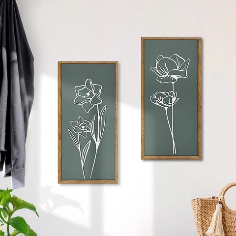 3D Vintage Holzgerahmte Wandkunst Deko Minimalistisch Weiße Florale Linien Pflanzen Hängende Dekoration Für Wohnzimmer Schlafzimmer