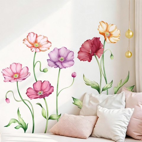 Adesivi Murali Floreali in PVC Autoadesivi Rimovibili Decalcomanie Botaniche per Soggiorno Camera da Letto Decorazioni Casa