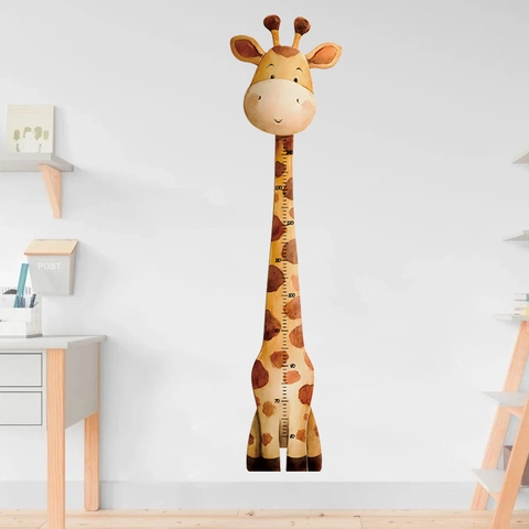 Cartoon Watercolor Giraffe Height Measurement Wall Sticker For Kids Room Nursery PVC Removable Growth Chart Home Decor