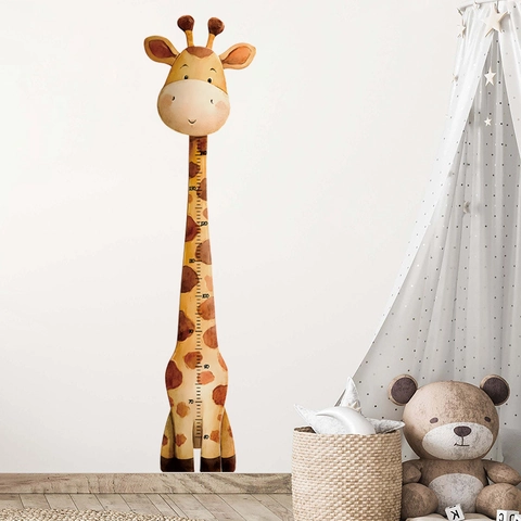 Cartoon Watercolor Giraffe Height Measurement Wall Sticker For Kids Room Nursery PVC Removable Growth Chart Home Decor