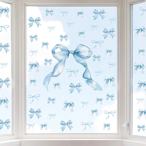 Adesivo da Parete Fiocco Blu Rosa Acquerello PVC Bohemian Removibile DIY Decalcomania per Cameretta Bambini Ragazza Casa