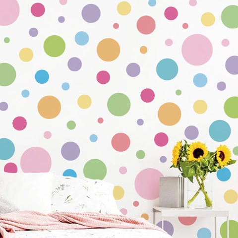 Adesivi Murali a Pois Colorati Boho in PVC Autoadesivi Macaron Decalcomanie Rotonde Geometriche per Camera dei Bambini