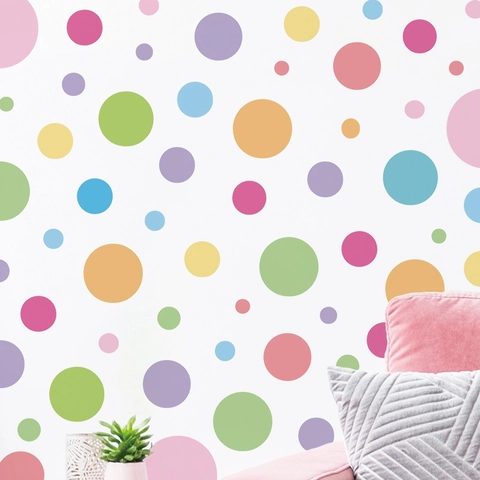 Adesivi Murali a Pois Colorati Boho in PVC Autoadesivi Macaron Decalcomanie Rotonde Geometriche per Camera dei Bambini