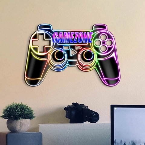 American Style Wooden Game Controller Wall Sign Neon Rainbow Esports Decor For Bedroom Living Room Gamezone Hanging Plaque