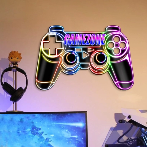 American Style Wooden Game Controller Wall Sign Neon Rainbow Esports Decor For Bedroom Living Room Gamezone Hanging Plaque