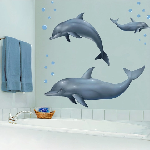 Waterdichte 3D Dolfijn Muursticker Zeedier PVC Decal voor Badkamer Slaapkamer Home Decor Verwijderbaar Zelfklevend Bellen Kunst