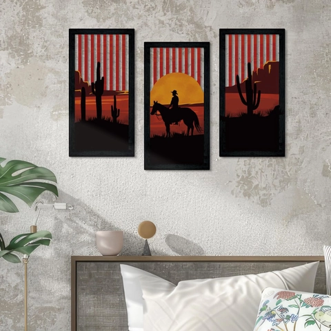 American Vintage Western Cowboy Cactus Desert Wood Wall Decor Hollow Out Wooden Sign Hanging Art For Home Bedroom Decoration