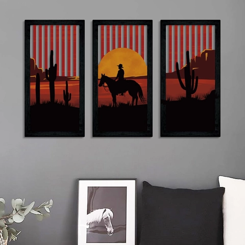 American Vintage Western Cowboy Cactus Desert Wood Wall Decor Hollow Out Wooden Sign Hanging Art For Home Bedroom Decoration